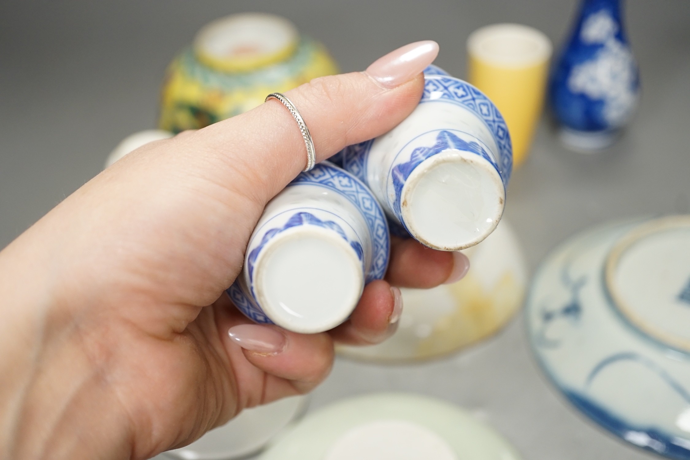 Assorted Chinese ceramics and a wooden box